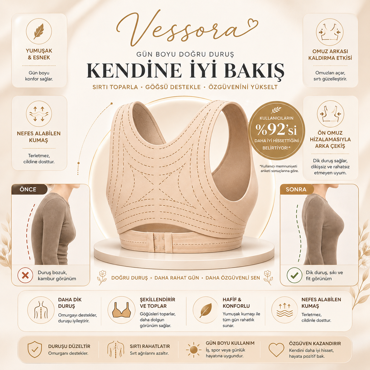 🌸 Vessora Duruş Destekleyici Konfor Sütyeni